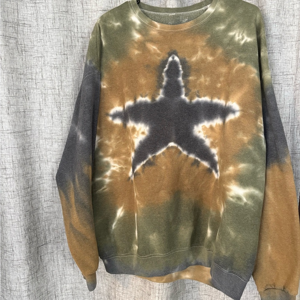 Urban Outfitters Star Tie-Dye Sweatshirt - Green, Brown, Gray